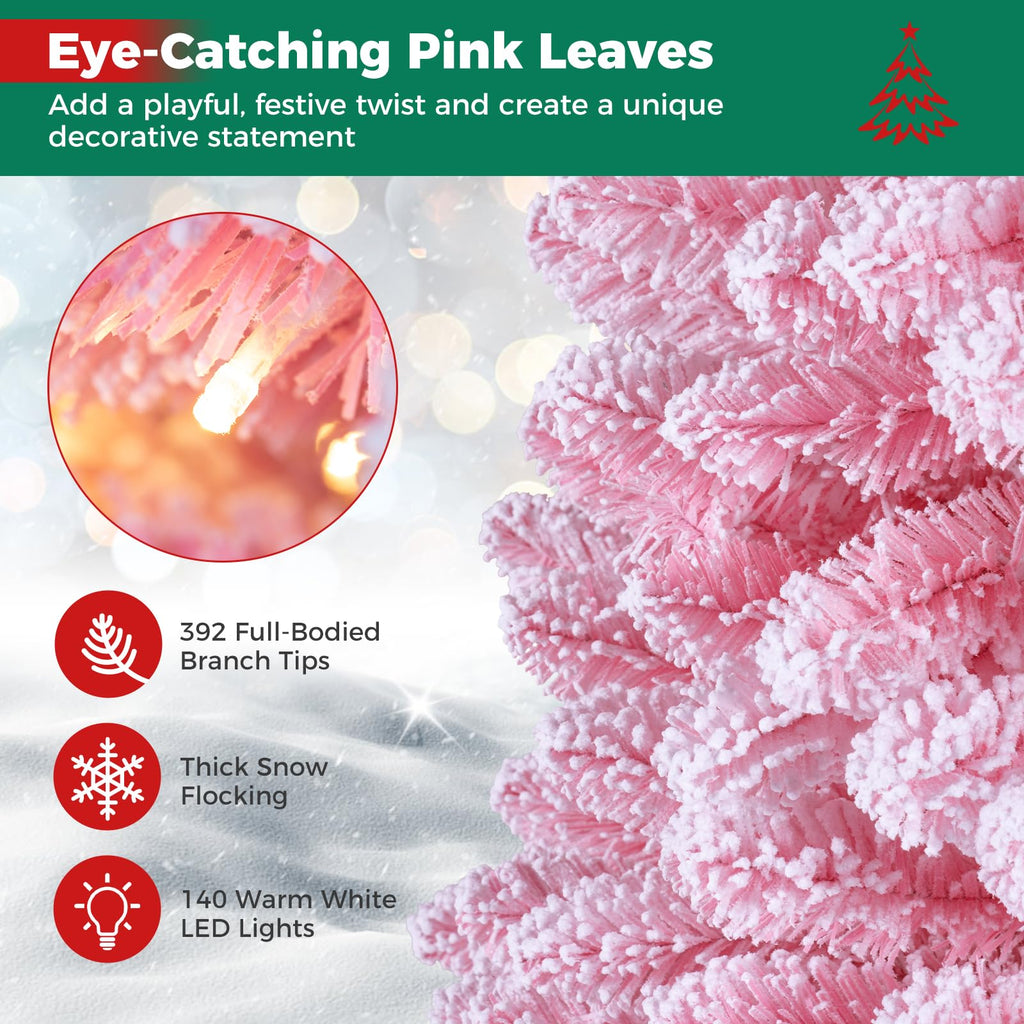 6 FT Pre-Lit Artificial Christmas Tree, Pink Slim Pencil Tree