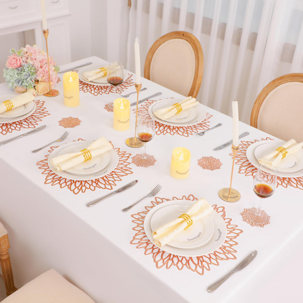 6 Pack Rose Gold Placemats Metallic Pressed Vinyl for Mother's Day Table Decoration Dinning Mats Round Floral Charger