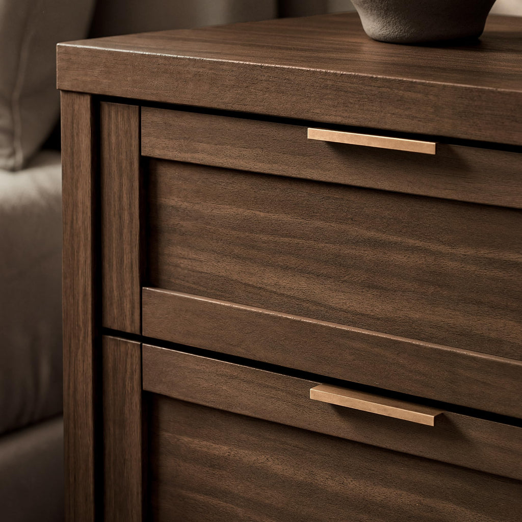 Nightstands Set of 2, 3 Drawer Bedside Table, Special Walnut
