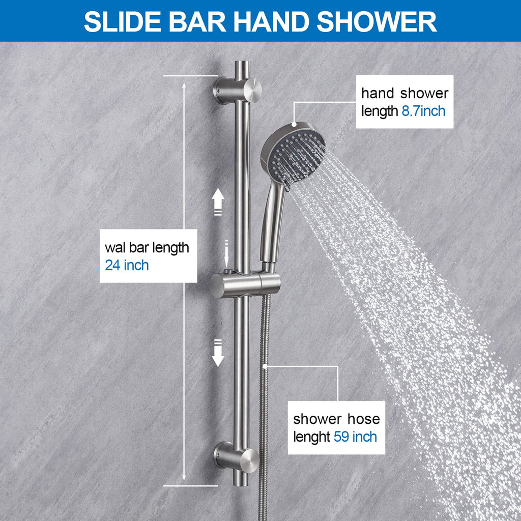 Shower Slide Bar with Handheld Shower Head Combo 5-Function Hand Shower Wall Mount Slide Bar Kit with Adjustable