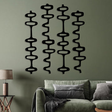 Mid Century Modern Wall Decor Wood Midcentury Vintage Retro 3D Large Art Wall Sculpture Elegance Abstract - Set of 8