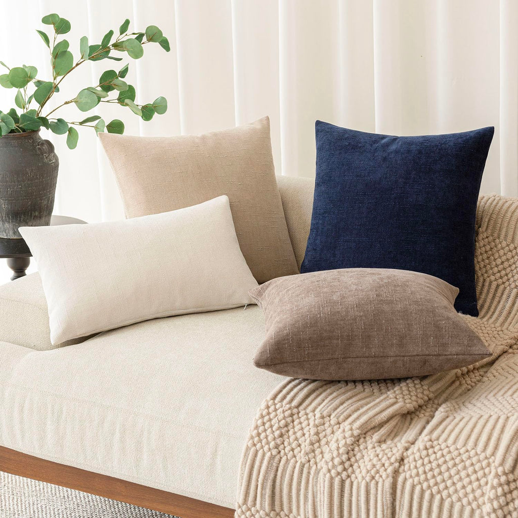 Solid Textured Chenille Throw Pillow Covers 20x20 Inch, Taupe