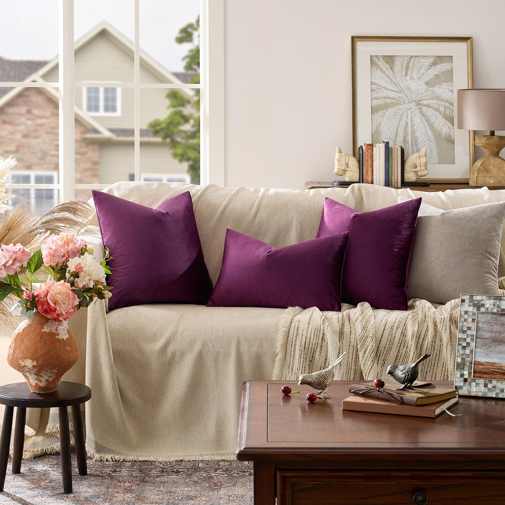 Velvet Pillow Covers 26x26 Decorative Pillows Pack of 2 Purple