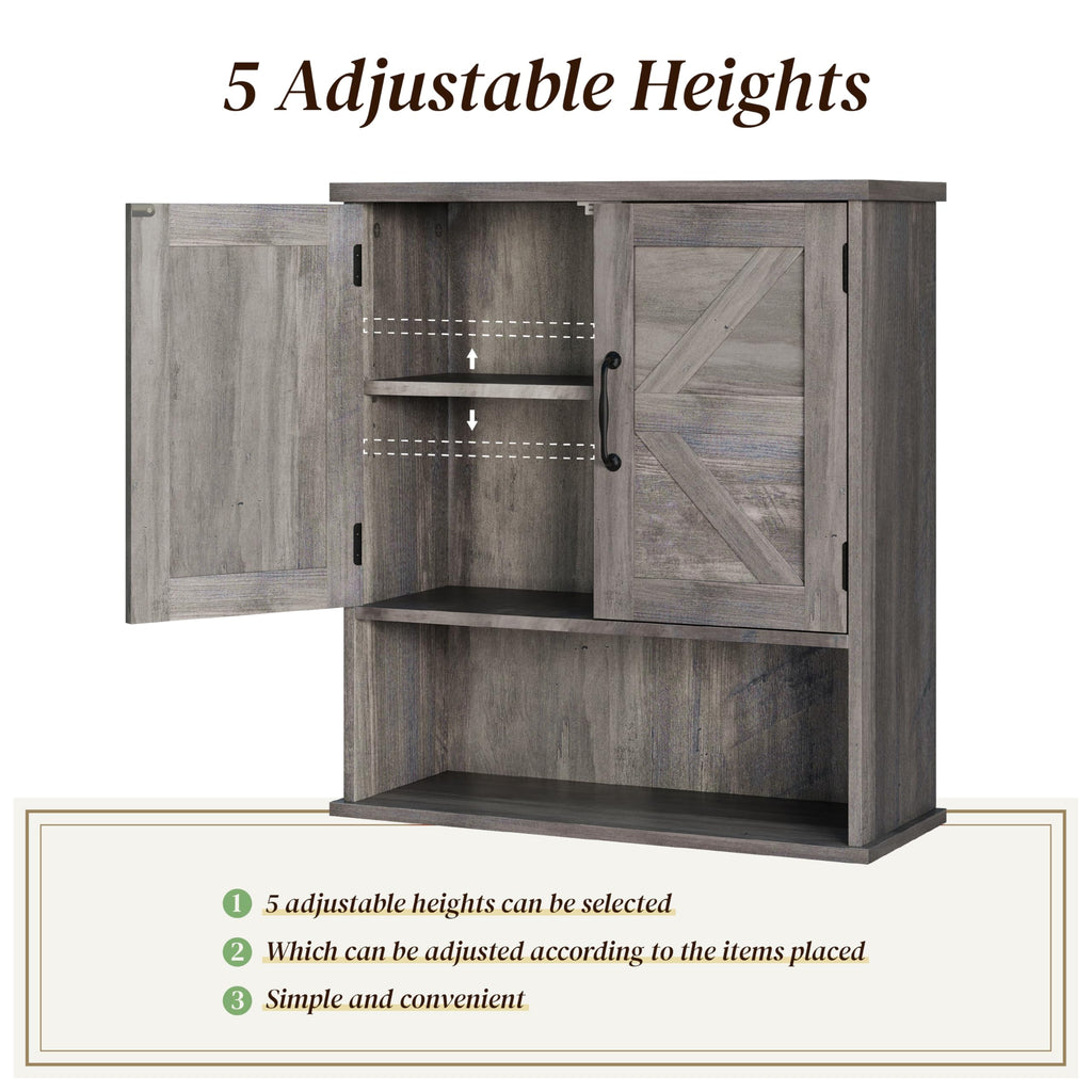 Farmhouse Bathroom Cabinet Wall Mounted, Washed Grey Small Medicine Cabinet with Adjustable Shelf, Bathroom Cabinet