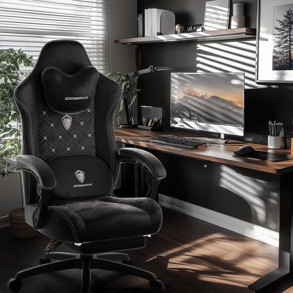 Gaming Chair with Heated Massage Lumbar Support,Big and Tall Fabric Gaming Chairs for Adults with Footrest, Ergonomic