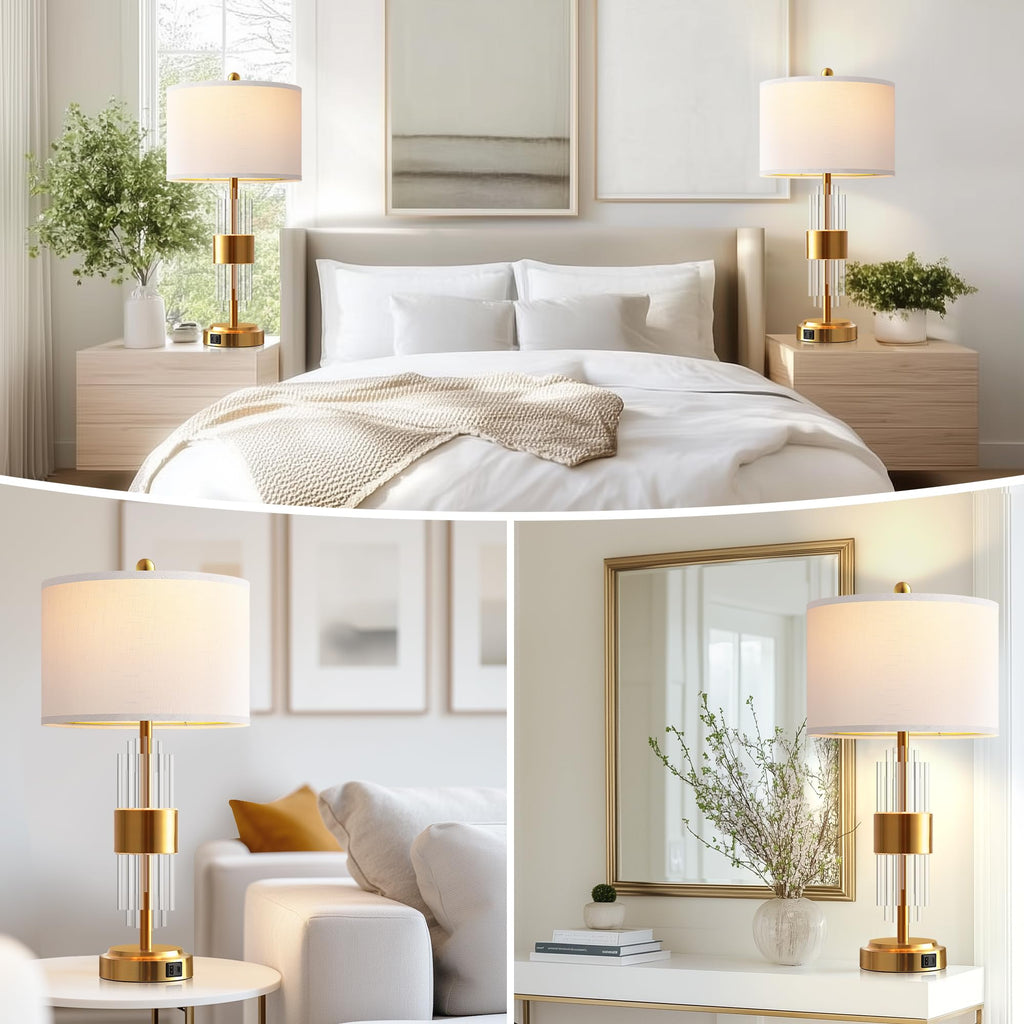 Gold Table Lamp Set of 2, 25.5" Modern Nightstand Lamp