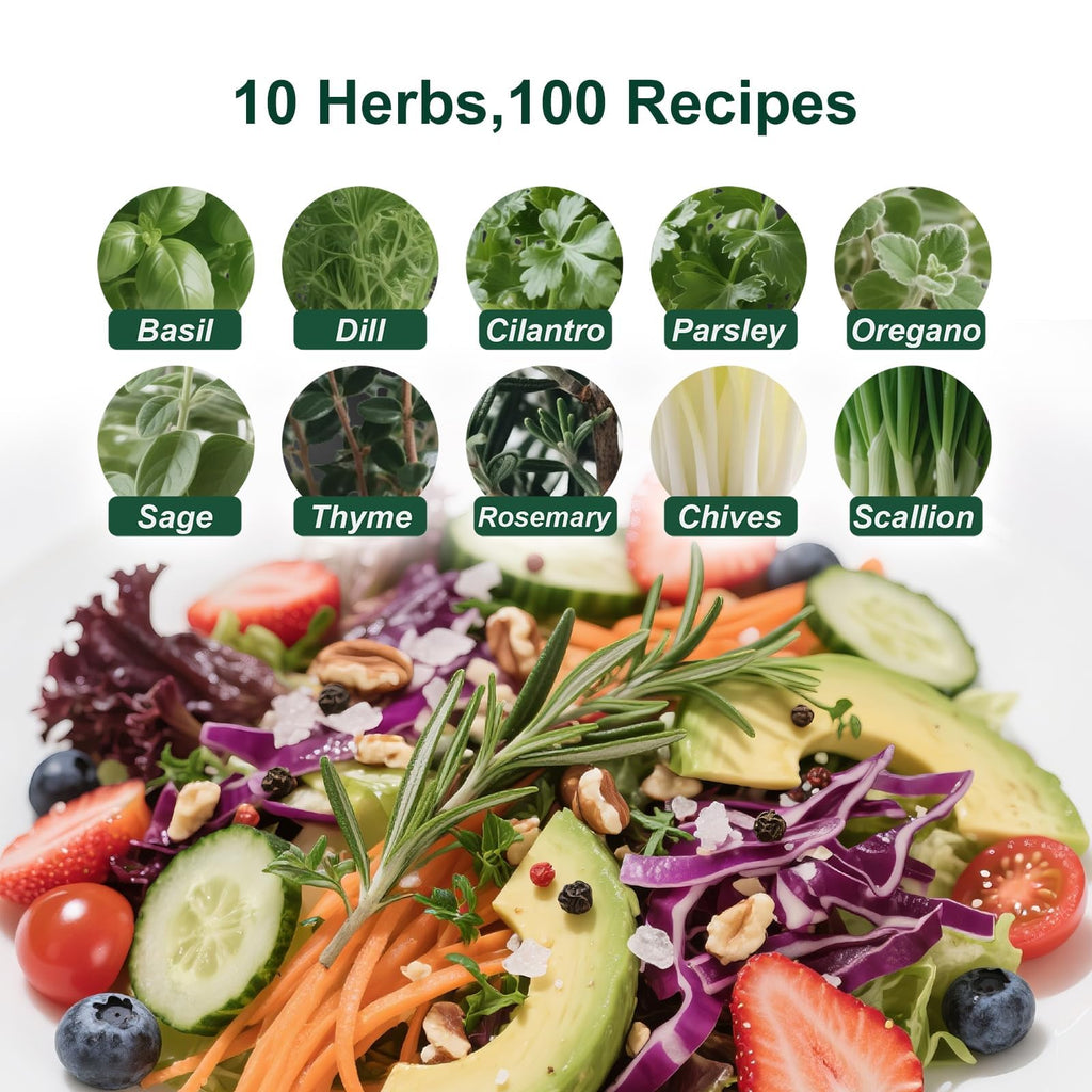 10 Indoor Herb Garden Kit, 54pcs Complete Kitchen Herb Starter Set Including 2-Color Self Watering Pots, Soil &