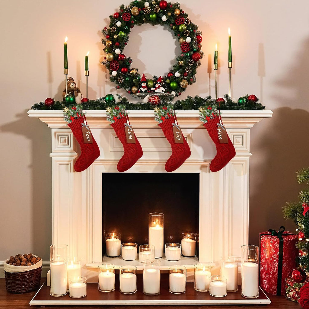 Set Large Christmas Stockings Name Tag, Red - Set of 8