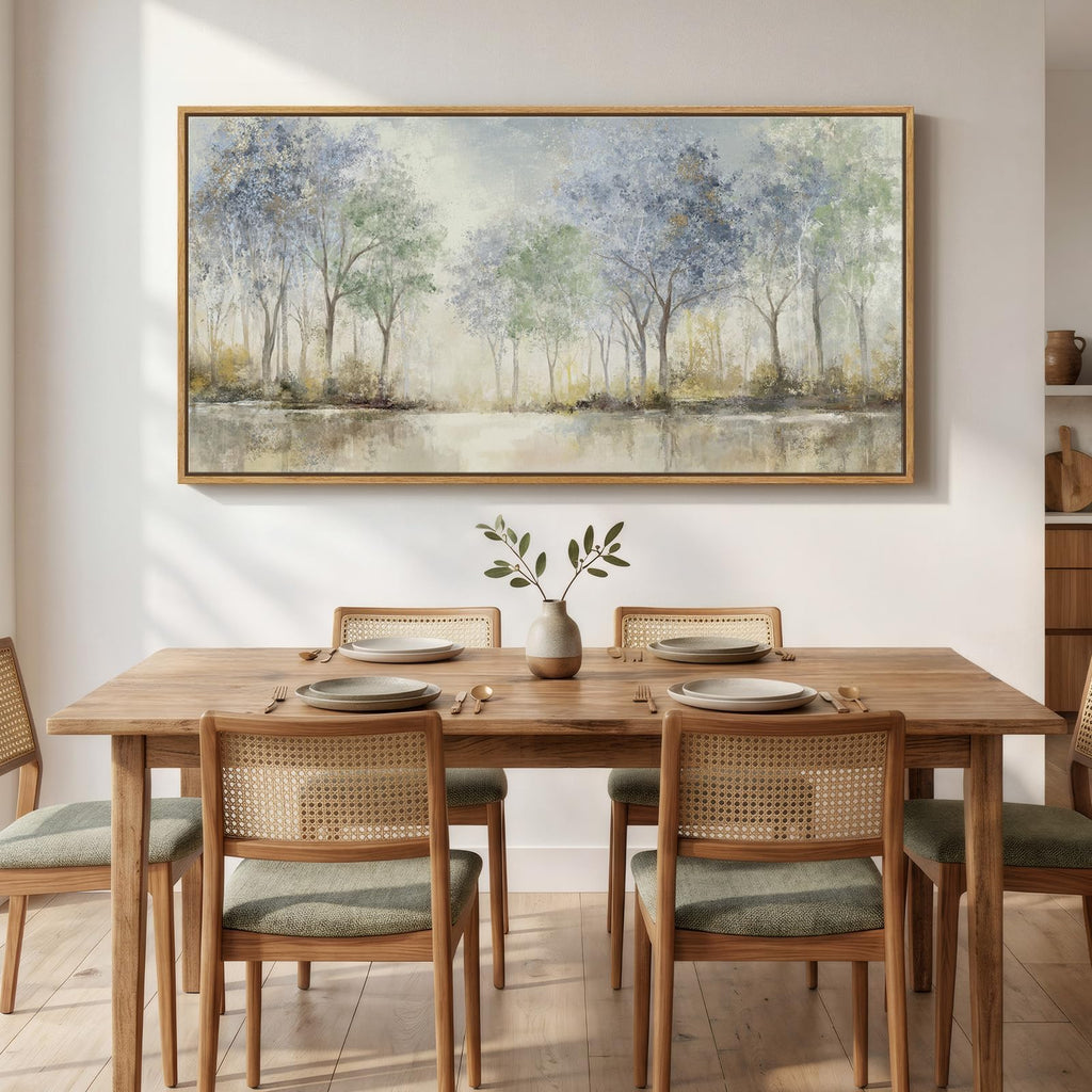 Framed Abstract Neutral Forest Landscape Wall Art, 60x30 In
