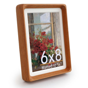 Natural Picture Frame, Display Picture 4x6 with Mat or 6x8 Without Mat, by Plexiglass, Teak Wood Photo Frame, Wall or