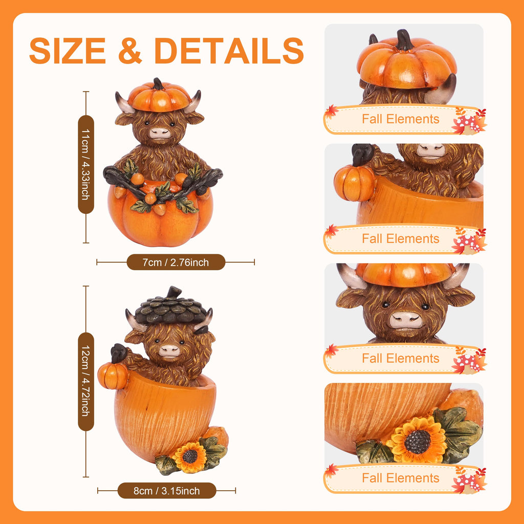 Fall Decorations, Highland Cow Pumpkins Statues Cute Figurines