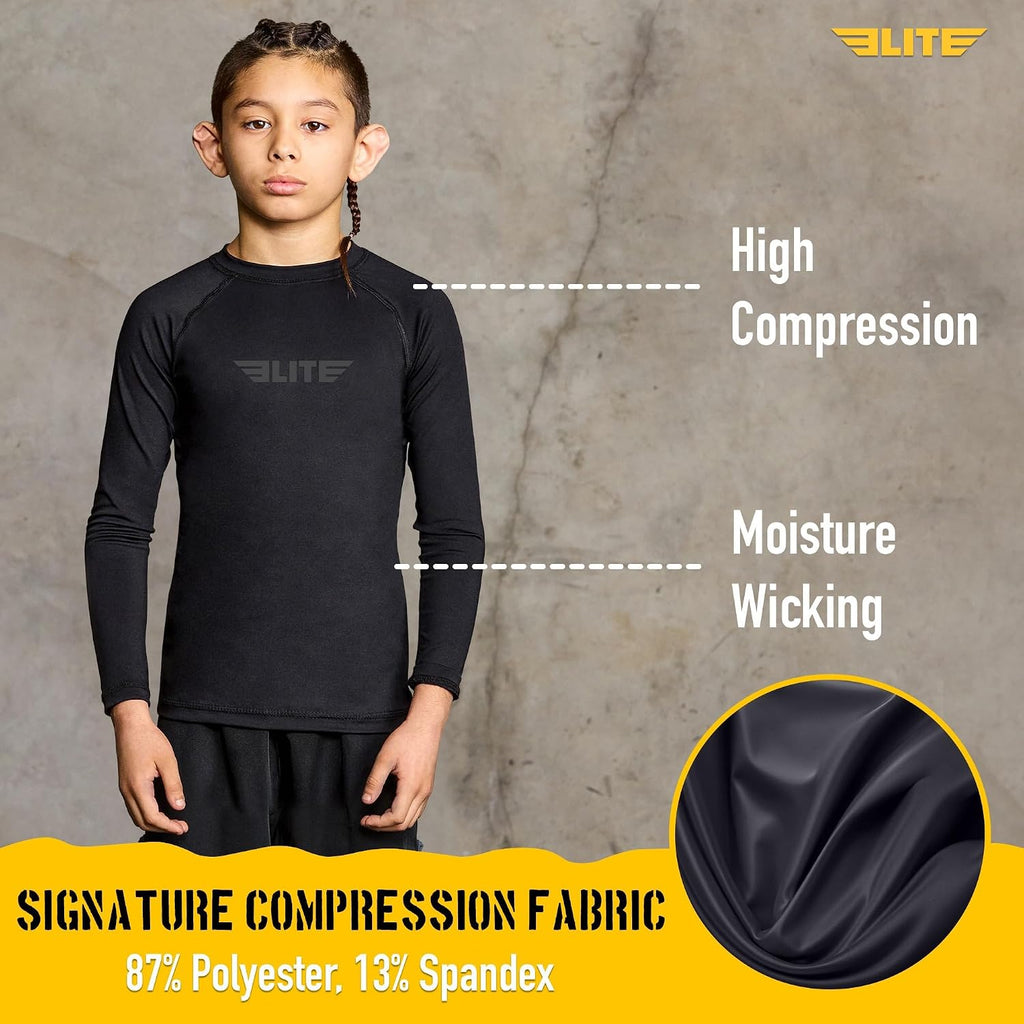 Kids BJJ Rash Guard Boys Girls Long Sleeve Compression Shirt MMA Wrestling No Gi Grappling Training