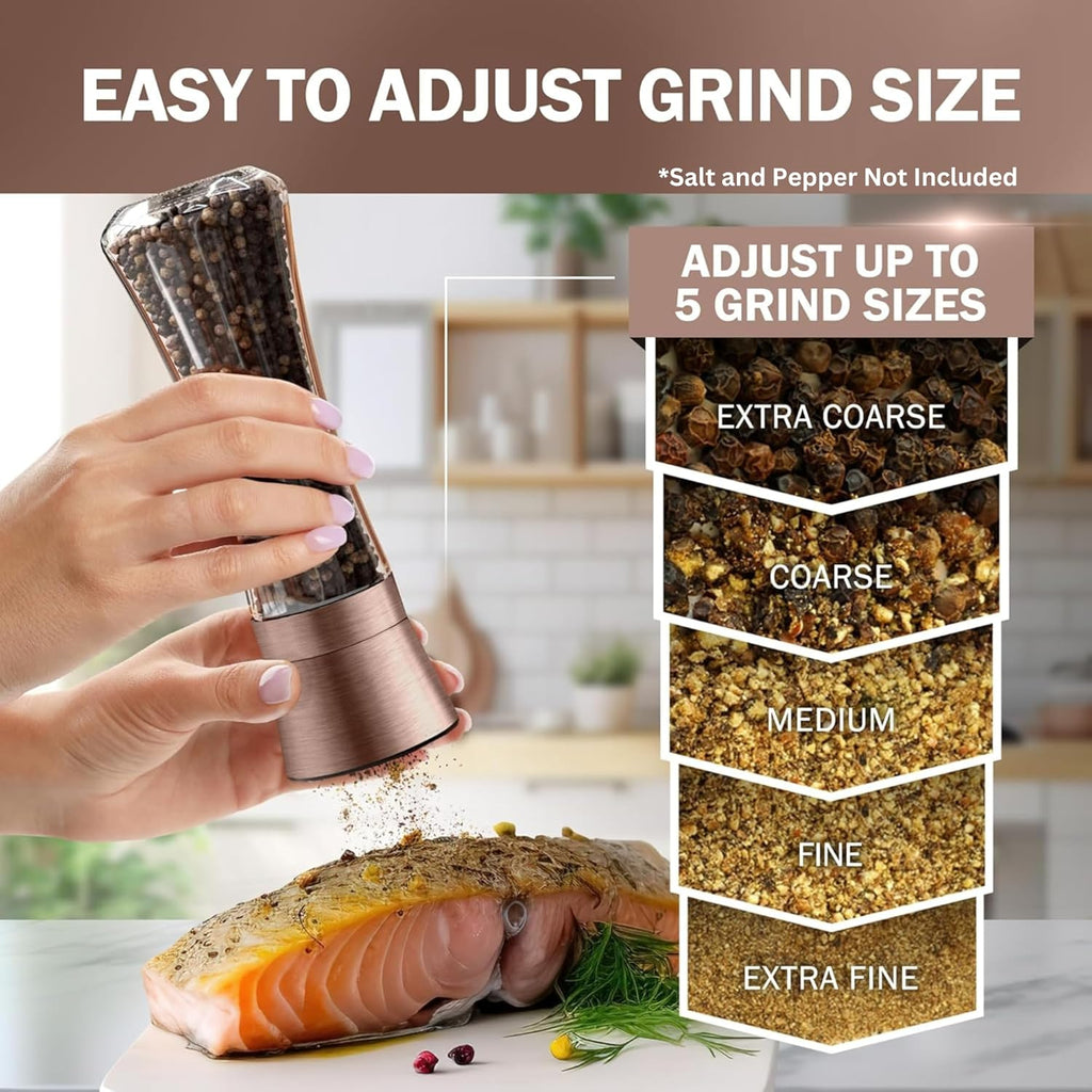 Original Copper Salt and Pepper Grinder - Adjustable Ceramic Grinder - Tall Glass Salt and Pepper Shakers - Set of 2