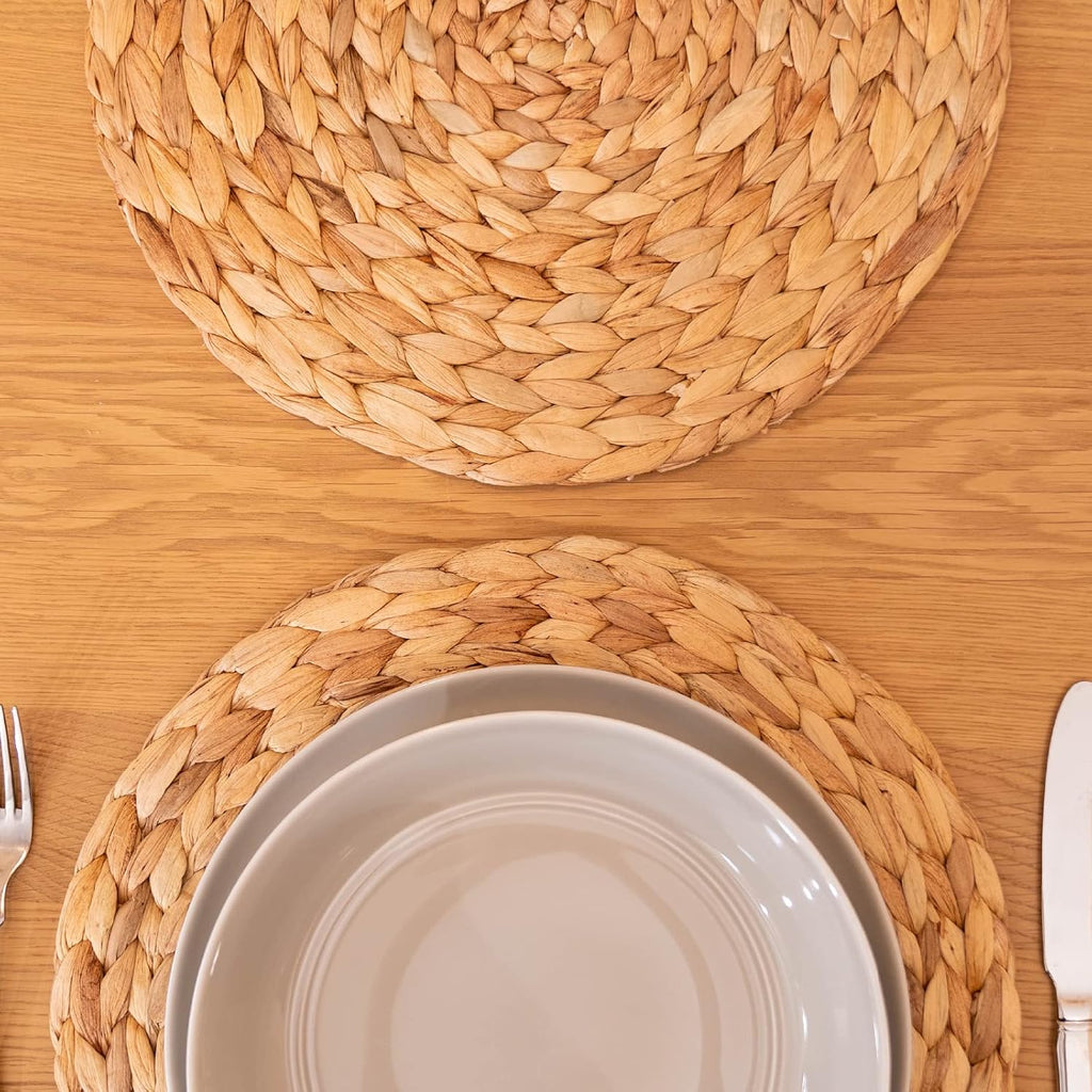 6 Pack, Round Woven Placemats, Natural Water Hyacinth Wicker Place mats, Braided Straw Table Mats, Charger Plates for
