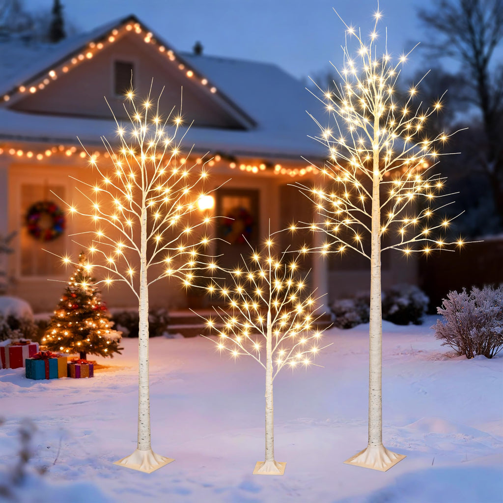 4FT 6 FT and 8FT Christmas Birch Trees, Artificial Tree Xmas Lights