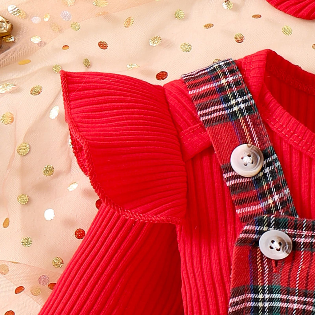 Baby Clothes For Girls Newborn Baby Girl Christmas Outfit Long Sleeve Ruffle Cute Romper Plaid Dress Bow