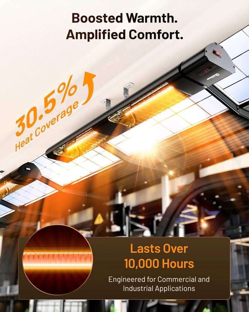 DR-239 3000W Indoor & Outdoor Infrared Patio Heater, Wall or Ceiling Mount, IP55 Weatherproof, Commercial or