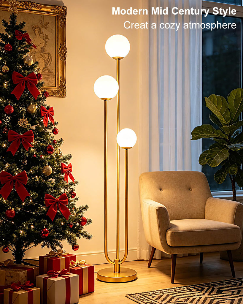 63IN Gold Floor Lamp Dimmable 3-Lights Globe LED Floor Lamps with 3000K Soft Warm White for Wedding/Party Tall Lamp
