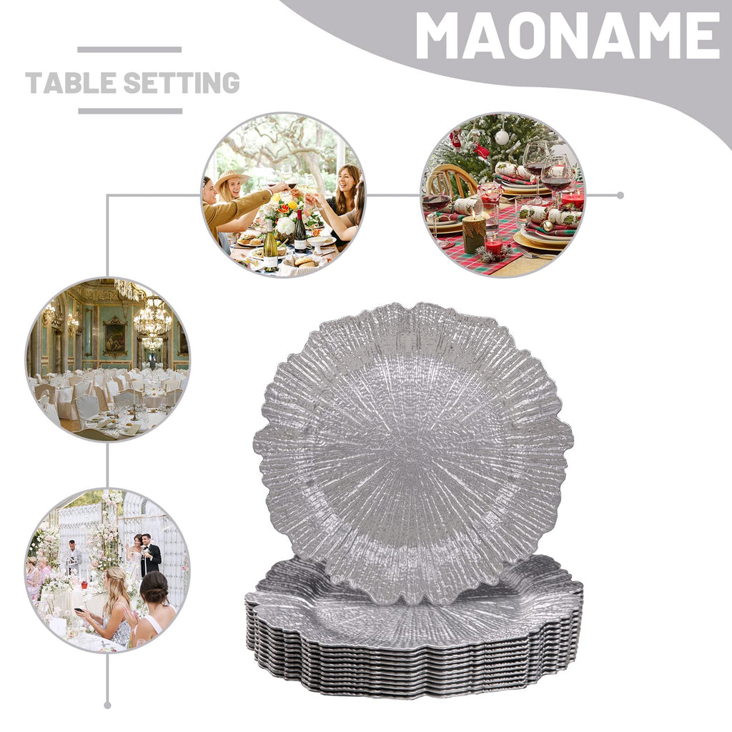 Silver Charger Plates Set of 12, Reef Chargers for Dinner Plates