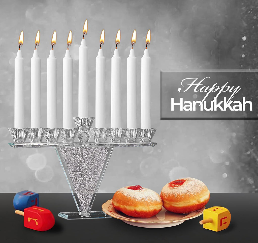 Crystal Glass Hanukkah , Modern Style Oil and Candle for Chanukah, Fits Standard Chanukah Oil Cups and Large Candles
