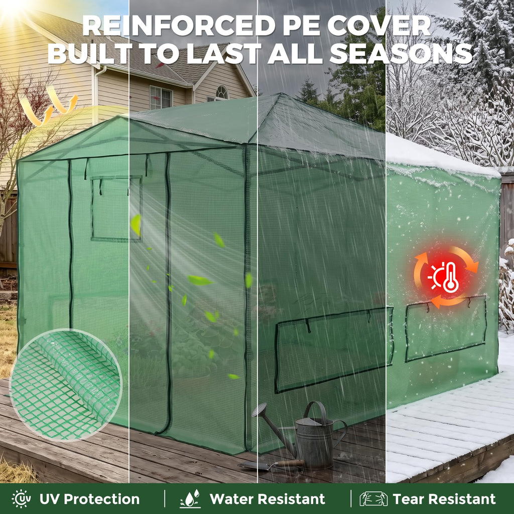 12x8 Easy Setup Pop Up Greenhouse, Support Pole, Clear/Green