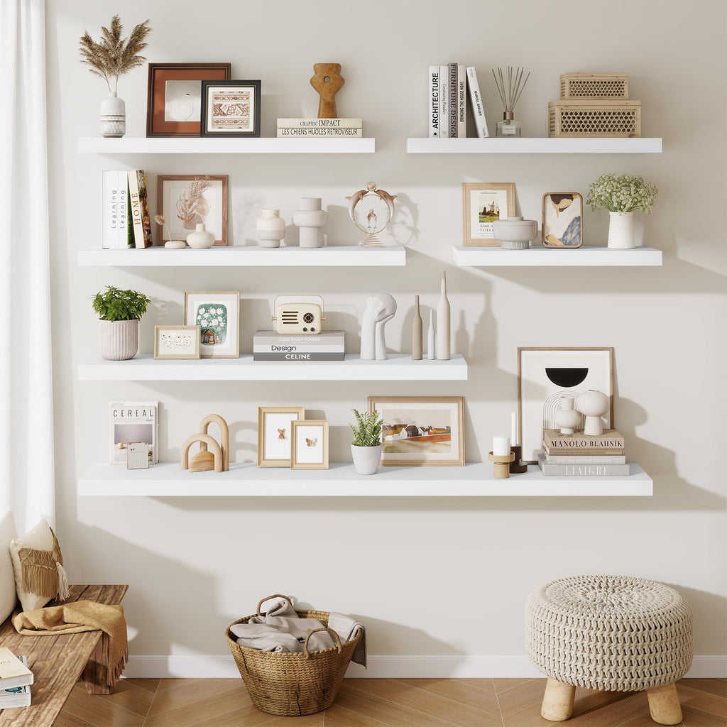 55 Inch Fireplace Mantel Shelf, 10 Inch Deep Shelves for Display & Wall Storage, Rustic Wood Wall Shelf, Extra Long