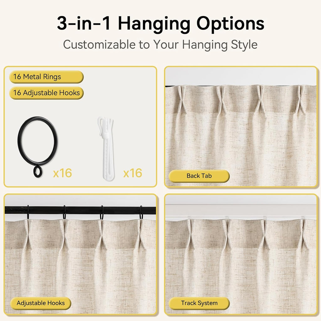 Liz Sheer Pinch Pleated Linen Curtains 102 Inches Long - Light Filtering Pleat Curtains, Window Curtains, Luxury
