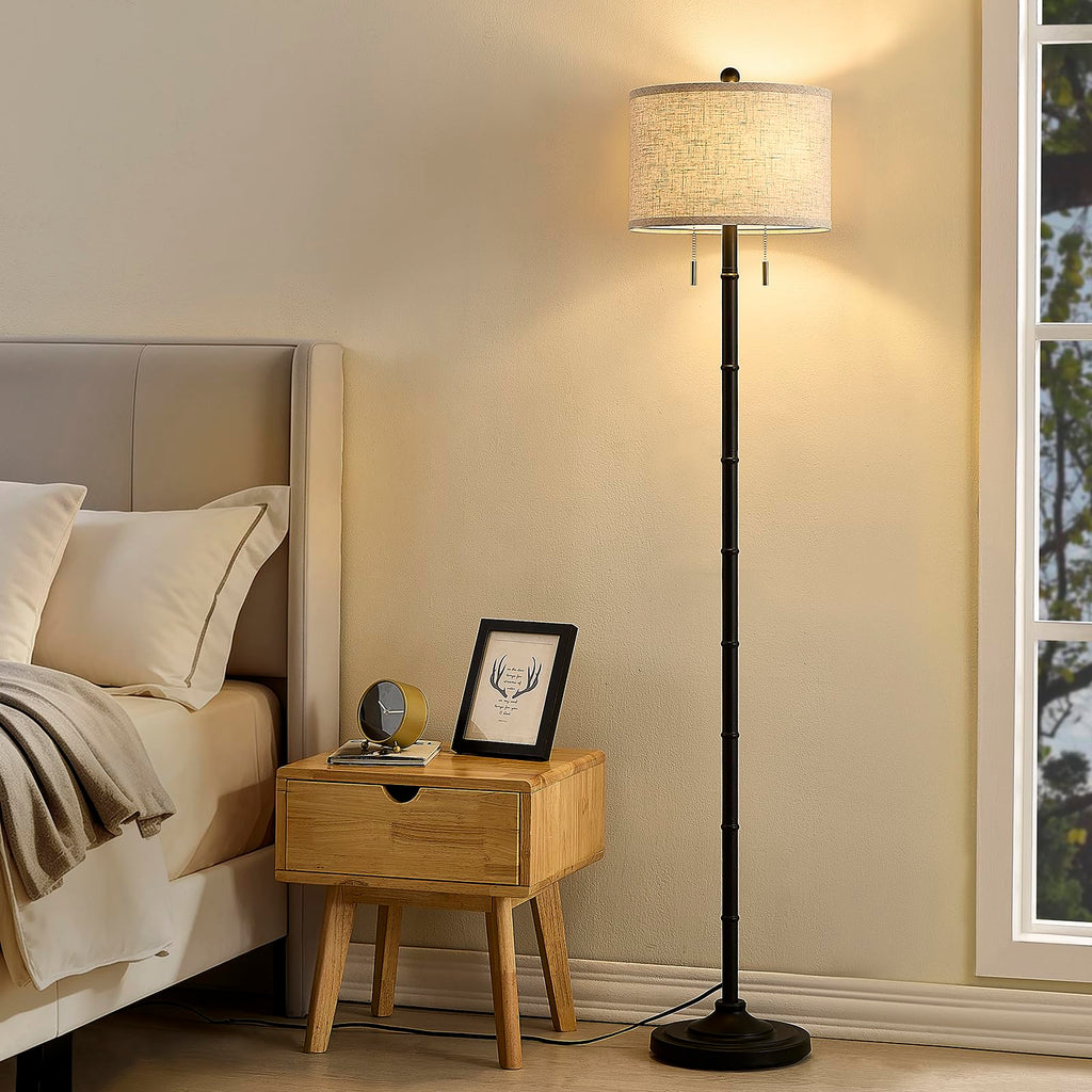 Upgraded 2-Light Mid Century Modern Black Floor Lamp