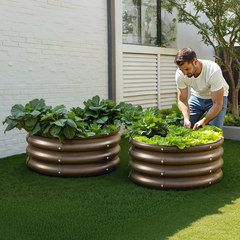 3 Pcs 2x2x1ft Round Galvanized Raised Garden Bed Kit, Outdoor Metal Raised Beds for Gardening Vegetables, Easy