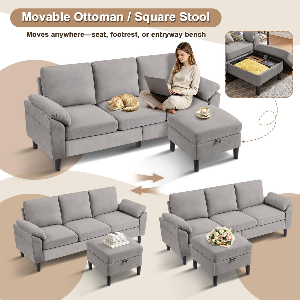 Convertible Sectional Sofa Set, 79" Modern L Shaped Couch, Linen Upholstered 3 Seat Sofa and 35" Accent Chair