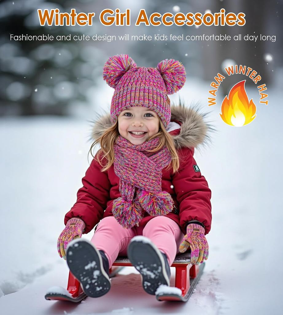 4PCS Kids Girls Winter Hat Gloves Scarf Earmuffs Set Aged