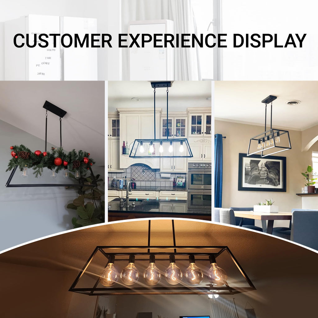 Black Kitchen Island Lighting, 5-Light Farmhouse Chandeliers, Modern Industrial Linear Rectangle Pendant Light