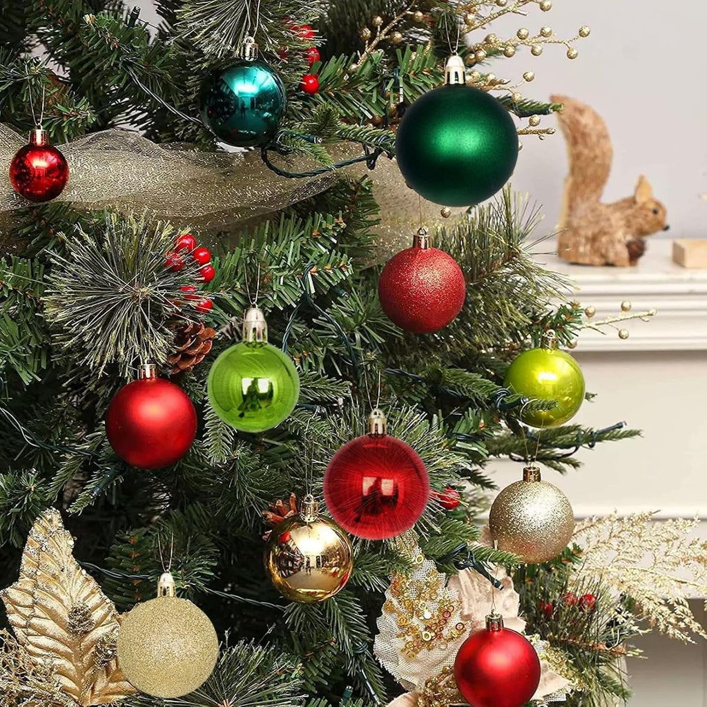 Gold Green Red Mixed Christmas Balls Ornaments for Xmas Christmas Tree - Shatterproof Christmas Tree Decor - Set of 100