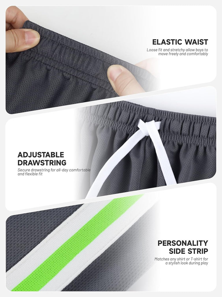 5 Pack Boys Athletic Shorts Mesh Basketball Soccer Quick Dry Shortss