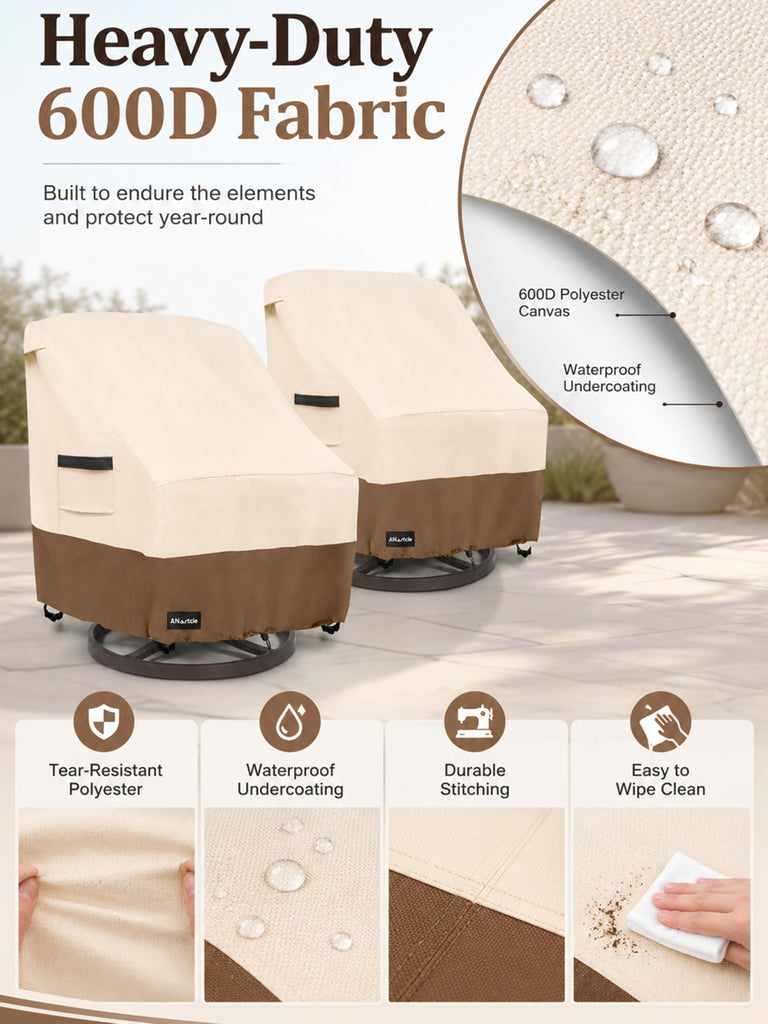Outdoor Swivel Chair Covers 2 Pack, 600D Waterproof Heavy Duty (30 W x 34 D x 38.5 H inches), Patio Swivel Chair Covers