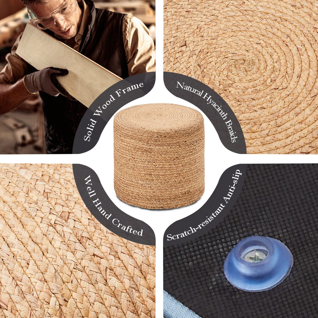 18'' Boho Ottoman Pouf Natural Water Hyacinth Rustic Handmade Lounge Pouffe