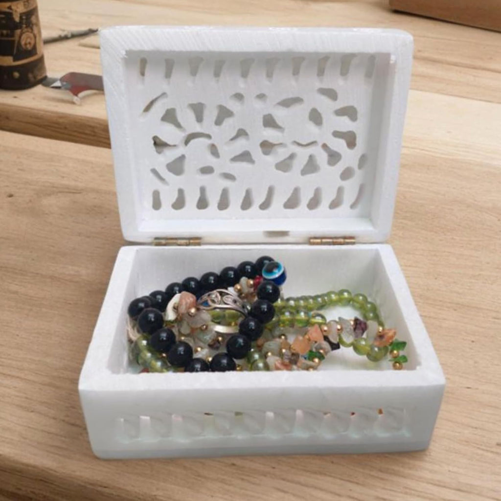 Vintage Onyx Marble Alabaster lid Hinged Footed Trinket Jewelry Box 3x4 inch - Decorative Treasure Box With Engraved