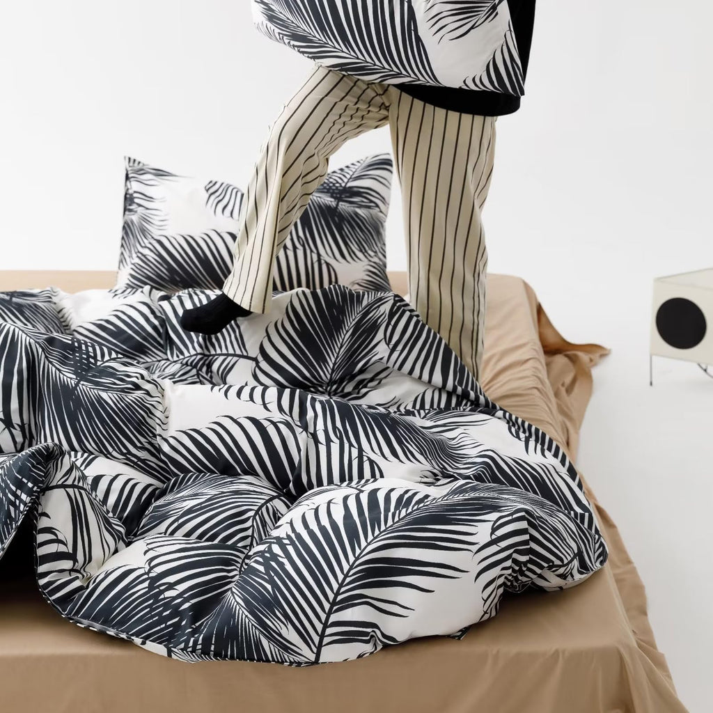 Black Leaves Comforter Cal King Black and White Palm Leaf Printed Comforter Set Modern Boho Black Tropical Botanical