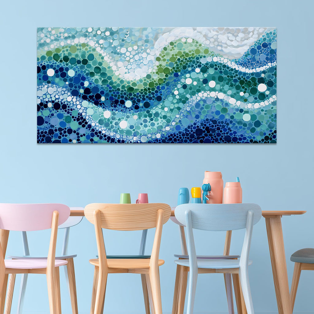 Colorful Ocean Wave Abstract Wall Art Modern Minimalist Coastal Seascape Canvas Prints Paintings Blue Green White