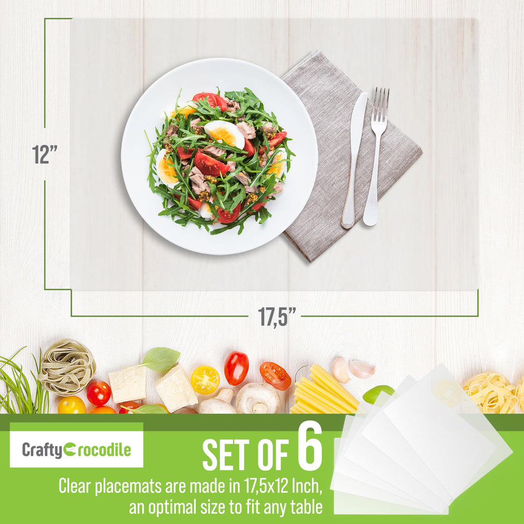 Clear Plastic Placemats Set of 6, 17.5x12 Transparent Vinyl Table Mats