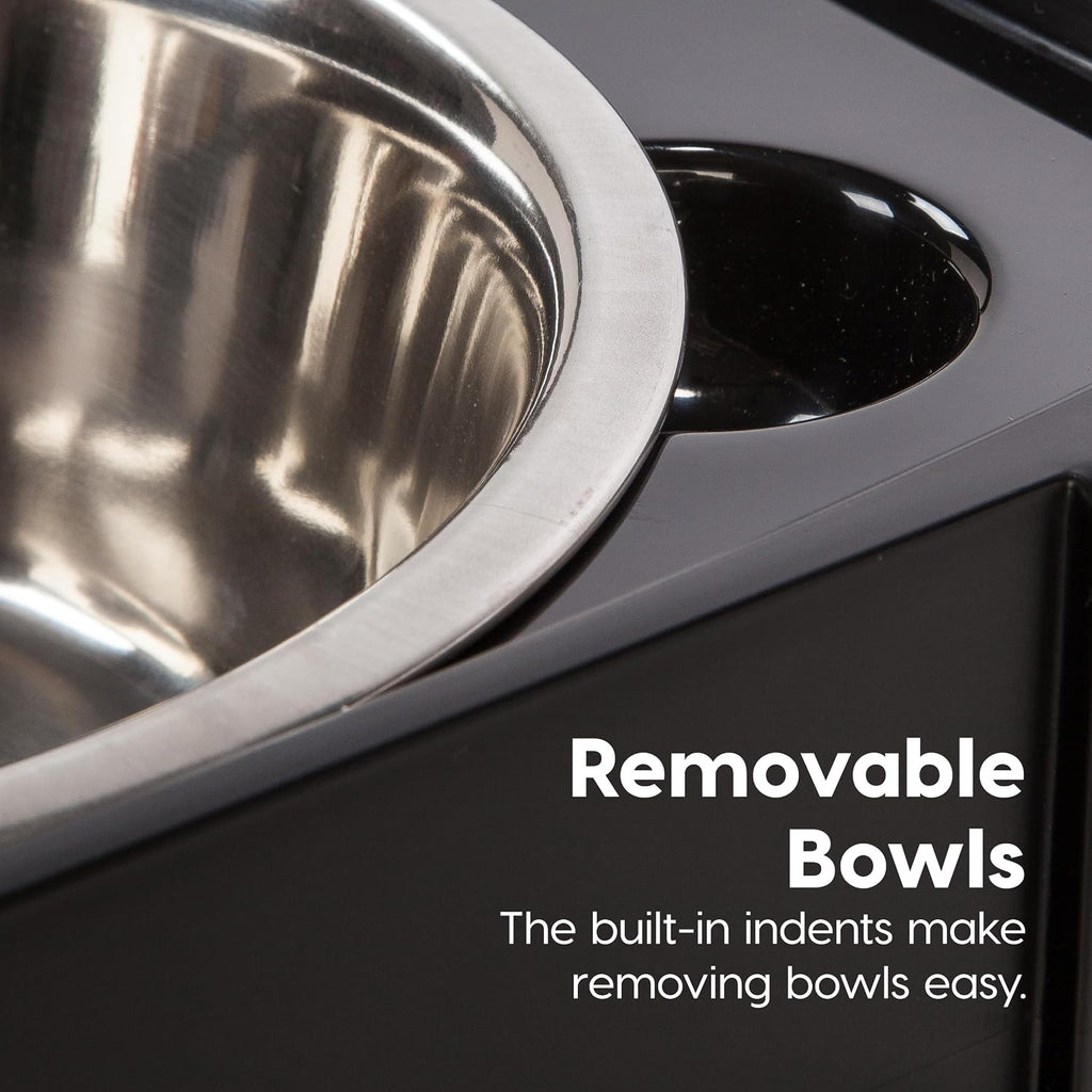 USA Elevated Dog Bowls 9" H, up to 13 lb Storage, Black, Made in USA