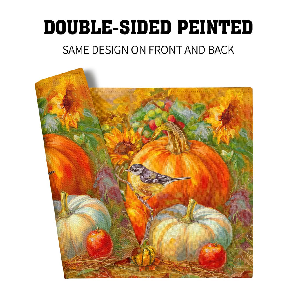 Vintage Fall Placemats, Rustic Autumn Pumpkin Sunflower Bird Table Mat, Thanksgiving Harvest Heat Stain Resistant