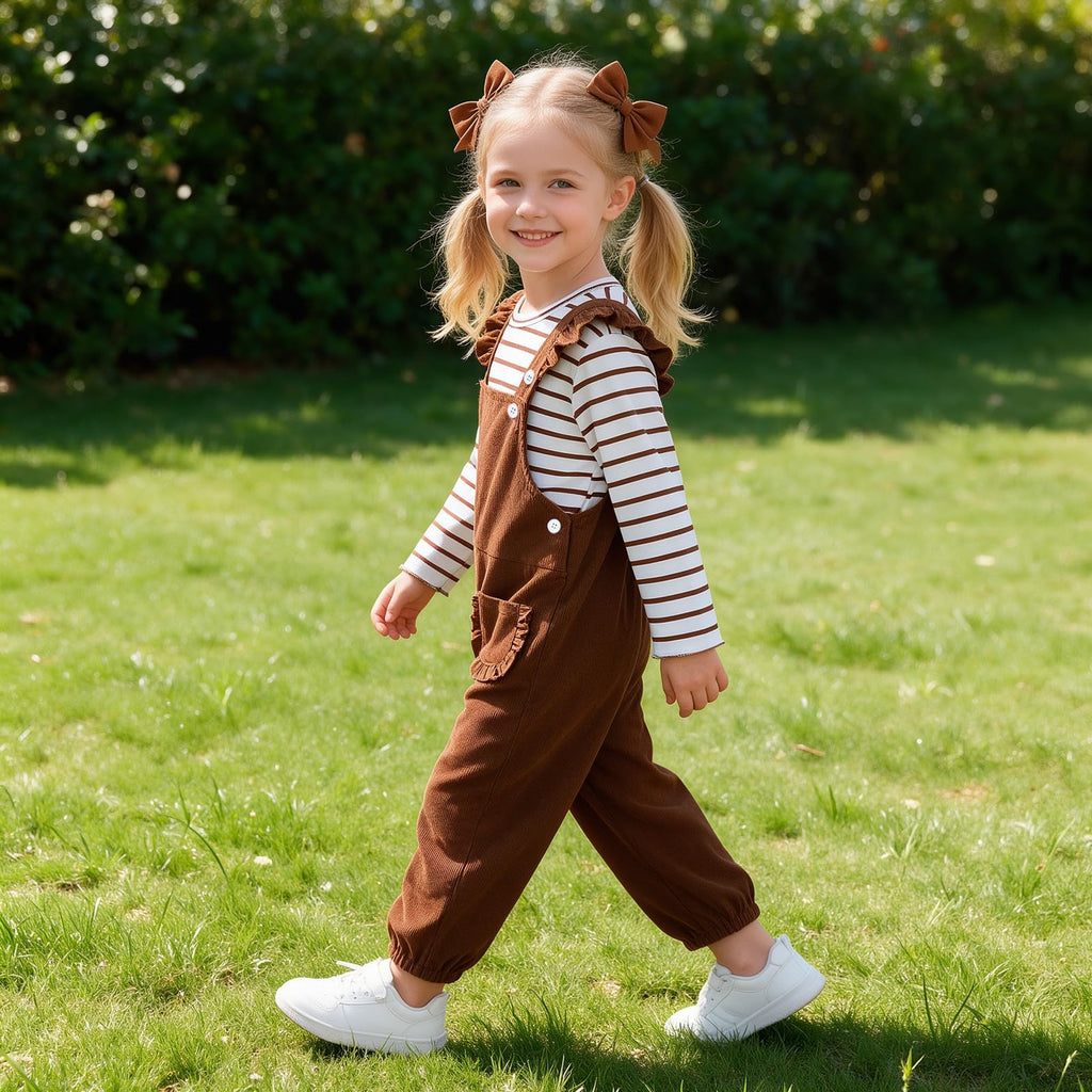 Toddler Baby Girl Overalls Set with Long Sleeve Striped T-Shirt