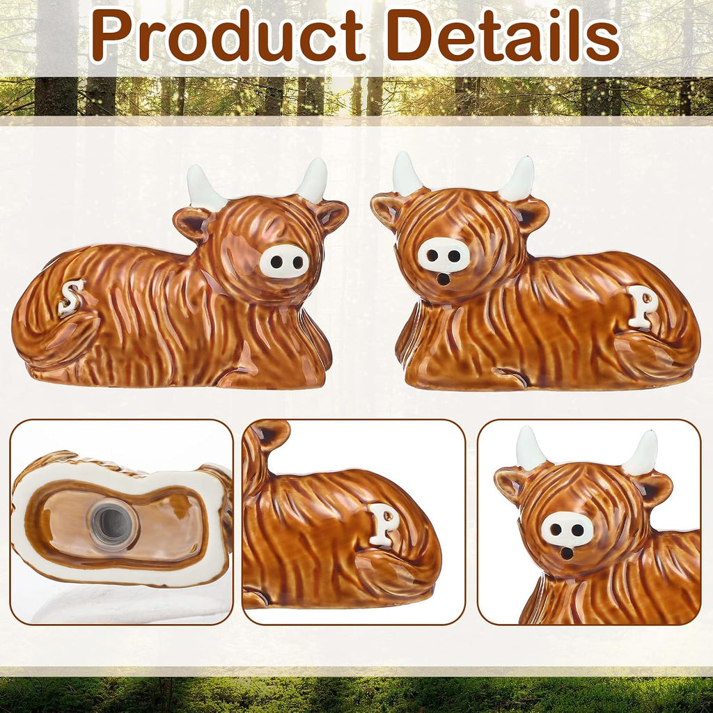 Highland Cow Salt and Pepper Shakers, Ceramic Animal S&p Set - Set of 2