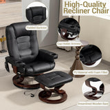 Modern Reclining Swivel Lounge Chair and Ottoman — Black PU Leather