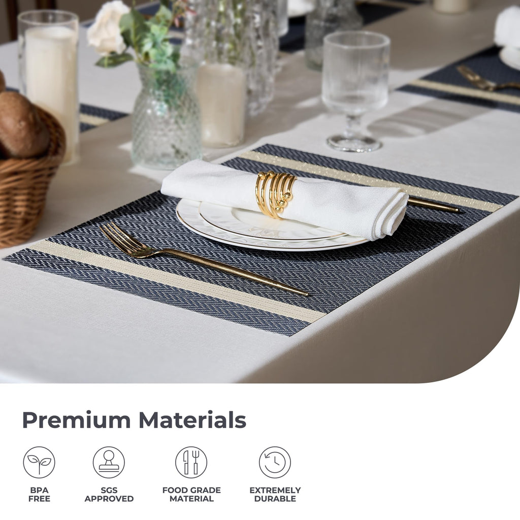 Woven Vinyl Placemats Set of 8,Blue Striped