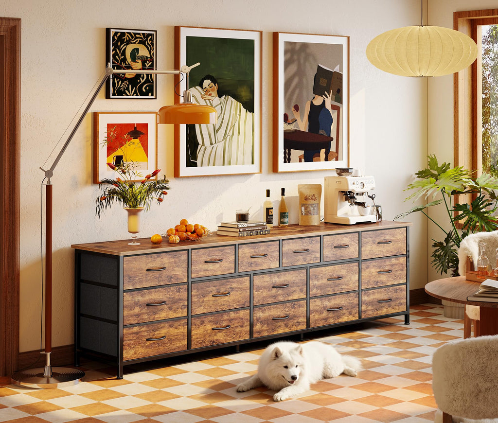 77.6" Long Dresser, 16 Drawer Fabric Dresser for Closet, Wide Chest of Drawers with Storage, TV Stand for 65, 75, 85