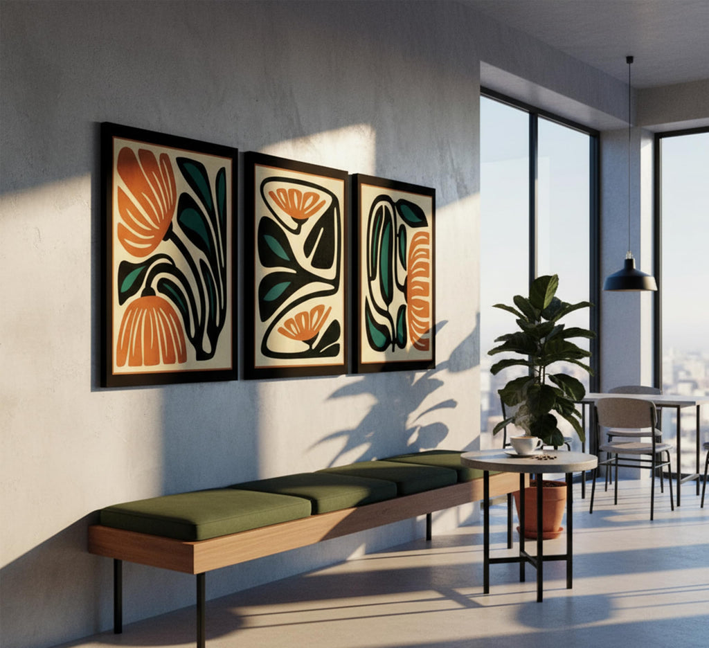 3Pcs Mid Century Floral Wall Art, Abstract Botanical Wall Decor