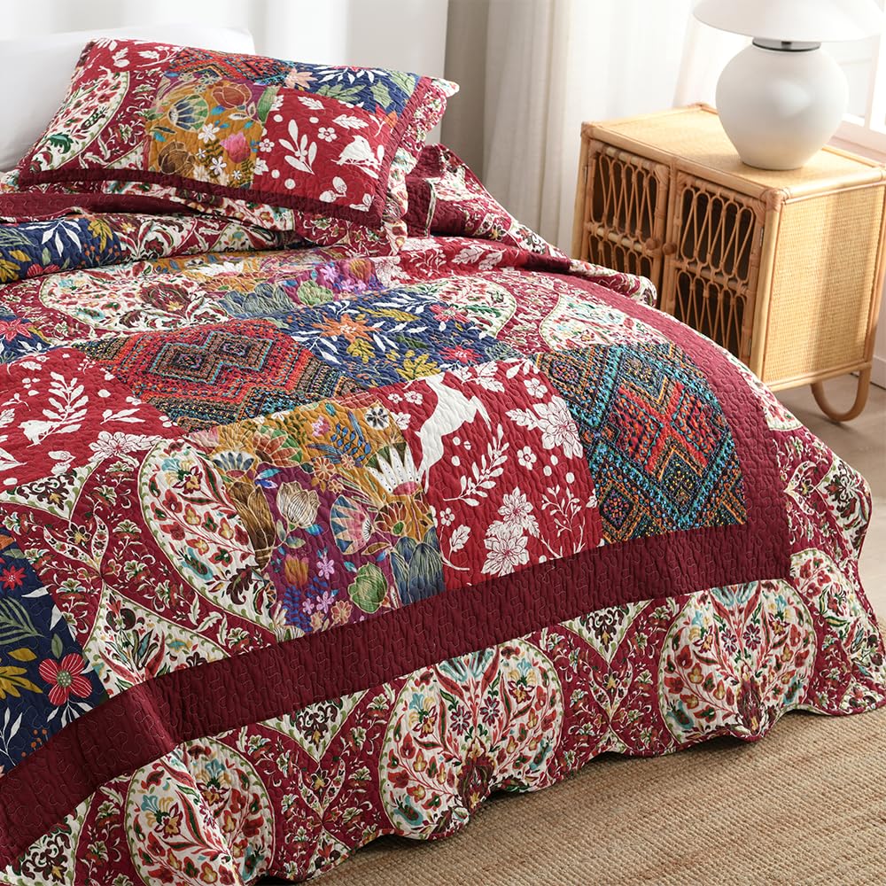 Cotton Bedspread Quilt Sets with 2 Shams, Soft Reversible Bedding Coverlet Sets Lightweight Comforters, Vintage