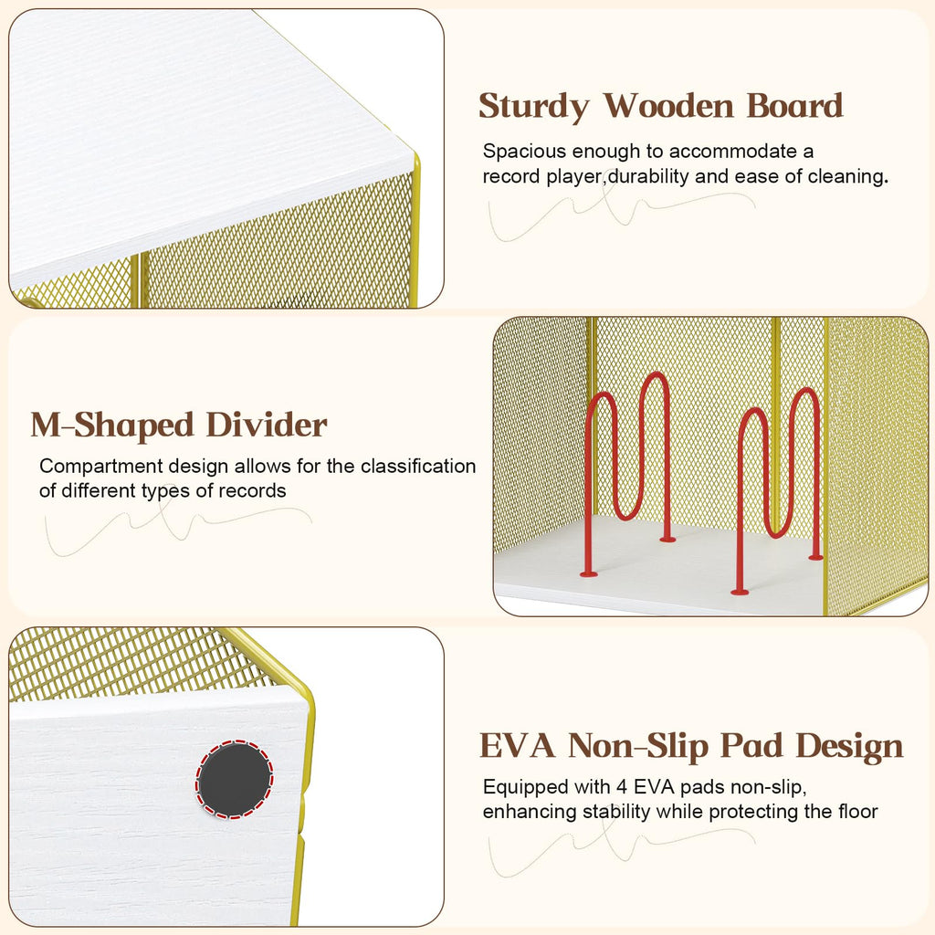 1 Cube Vinyl Record Storage, Wooden Stackable Record Crate, White & Gold
